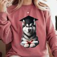 Siberian Husky Dog Graduation Cap Training School Graduate Men Women Kids Comfort Colors Sweatshirt Crimson