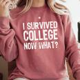 I Survived College Now What Graduate Graduation Humor Comfort Colors Sweatshirt Crimson