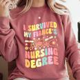 i Survived My Fiance's Nursing Degree Graduation Groovy Premium Comfort Colors Sweatshirt Crimson