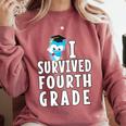 I Survived Fourth Grade Graduation Kids Owl Grad Comfort Colors Sweatshirt Crimson