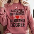 I Survived My Husband's Nursing Degree School Graduation Comfort Colors Sweatshirt Crimson