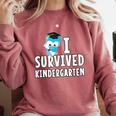 I Survived Kindergarten Graduation Kids Owl Grad Comfort Colors Sweatshirt Crimson
