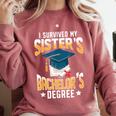 i Survived My Sisters Bachelor's Degree Graduation Gifts Comfort Colors Sweatshirt Crimson