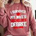 I Survived My Wife's Bachelor's Degree Graduation Comfort Colors Sweatshirt Crimson