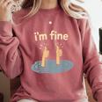 Two Thumbs Up I'm Fine Sarcastic Meme Introvert Humor Comfort Colors Sweatshirt Crimson