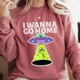 I Wanna Go Home Introvert UFO UAP Flying Saucer Trippy Alien Comfort Colors Sweatshirt Crimson