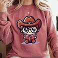 Adorable Book Lover Cowboy With Reading Glasses Cute Comfort Colors Sweatshirt Orchid