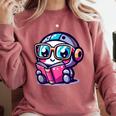 Adorable Book Lover Robot With Reading Glasses Cute Comfort Colors Sweatshirt Orchid