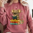 Book Lover Koala Reading Bookish Library Read Books Be Kind Comfort Colors Sweatshirt Orchid