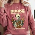 Books Make Me Happy Skeleton Read Reading Librarian Book Comfort Colors Sweatshirt Orchid