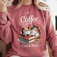 Coffee Cats And Books Cozy Calico Reader Love Cute Cat Comfort Colors Sweatshirt Orchid