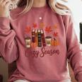 Cozy Season Autumn Leaves Books Pumpkins Fall Halloween Comfort Colors Sweatshirt Orchid