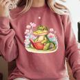 Crocodile Reading Book Watercolor Flowers Kids Comfort Colors Sweatshirt Orchid