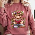 Cute Baby Highland Cow With Reading Book Bookworm Comfort Colors Sweatshirt Orchid