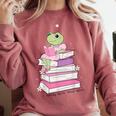 Cute Book Lover Frog Pretty Girls Read Books Kawaii Reading Comfort Colors Sweatshirt Orchid