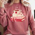 Cute Books And Coffee Crochet Valentines Day Tee For Couples Comfort Colors Sweatshirt Orchid