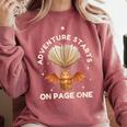 Cute Dragon Book Hot Air Balloon Adventure Fantasy Reading Comfort Colors Sweatshirt Orchid