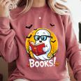 Cute Ghost Reading Book Retro Halloween Librarian Comfort Colors Sweatshirt Orchid