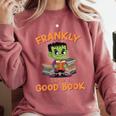 Cute Halloween Teacher Librarian Frankenstein Reading Books Comfort Colors Sweatshirt Orchid