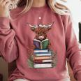 Cute Highland Cow With Book Floral Bookworm Librarian Book Comfort Colors Sweatshirt Orchid Cute Highland Cow With Book Floral Bookworm Librarian Book Comfort Colors Sweatshirt Orchid