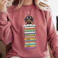 Cute Wiener Dog Dachshund Reading On Pile Of Books Comfort Colors Sweatshirt Orchid Cute Wiener Dog Dachshund Reading On Pile Of Books Comfort Colors Sweatshirt Orchid