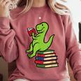 Dino Reading Read Reading Librarian Book Men Boys Kids Comfort Colors Sweatshirt Orchid