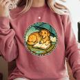 Dog Reading Book Rain Cozy Umbrella Cute Art Men Comfort Colors Sweatshirt Orchid