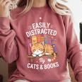 Easily Distracted By Cats And Books Cute Cat Sleeping Girls Comfort Colors Sweatshirt Orchid