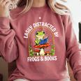 Easily Distracted By Frogs And Books Comfort Colors Sweatshirt Orchid