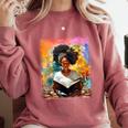 Educated Afro Girl Reading Book Lover History Month Comfort Colors Sweatshirt Orchid