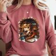 Fantasy Dragon Reading Book Lover Comfort Colors Sweatshirt Orchid