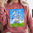 Frutiger Aero Aesthetic Tech Cherry Blossom Fishes Bubbles Raglan Baseball Tee Comfort Colors Sweatshirt Orchid