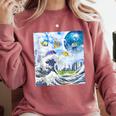 Frutiger Aero Aesthetic Tech Great Wave Of Kanagawa Fishes Comfort Colors Sweatshirt Orchid Frutiger Aero Aesthetic Tech Great Wave Of Kanagawa Fishes Comfort Colors Sweatshirt Orchid