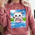 Frutiger Aero Aesthetic Tech Kawaii Ramen Cat Fishes Comfort Colors Sweatshirt Orchid