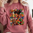 Geometric History Educated Women Reading Book Melanin Comfort Colors Sweatshirt Orchid
