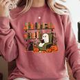 Ghost Library Reading Books Halloween Men Women Kids Comfort Colors Sweatshirt Orchid