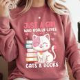 Girl Who Loves Cats And Books Cute Comfort Colors Sweatshirt Orchid Girl Who Loves Cats And Books Cute Comfort Colors Sweatshirt Orchid