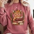 Highland Cow Reading Book Graphic Cow With Book Floral Comfort Colors Sweatshirt Orchid