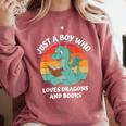 Just A Boy Who Loves Dragons And Books Kids Toddler Baby 5T Comfort Colors Sweatshirt Orchid