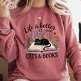 Life Is Better With Cats And Books Comfort Colors Sweatshirt Orchid