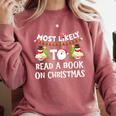 Most Likely To Read A Book On Christmas Snowman Family Comfort Colors Sweatshirt Orchid Most Likely To Read A Book On Christmas Snowman Family Comfort Colors Sweatshirt Orchid