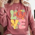 Peace Sign Love Groovy Vibes Costume Nostalgia 1980s Fashion Comfort Colors Sweatshirt Orchid
