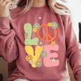 Peace Sign Love Groovy Vibes Costume Nostalgia 1980s Fashion Comfort Colors Sweatshirt Orchid