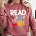 Pig Elephant Reading Cute Book Lover Bookworm Boys Girls Kid Comfort Colors Sweatshirt Orchid