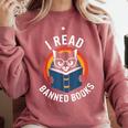 I Read Banned Books For Men Women Cat Banned Books Comfort Colors Sweatshirt Orchid