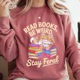 Read Books Be Weird Stay Feral Cat Comfort Colors Sweatshirt Orchid