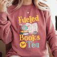 Reading Hobby Bookshelves Library Fueled By Books And Tea Comfort Colors Sweatshirt Orchid