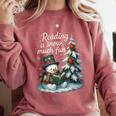 Reading Is Snow Much Fun Christmas Books Snowman Bookworm Comfort Colors Sweatshirt Orchid