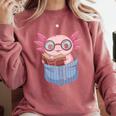 Readsalotl Axolotl Reading Book Lover Reading Pocket Axolotl Comfort Colors Sweatshirt Orchid