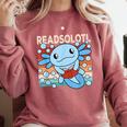 Readsolotl Blue Kawaii Axolotl Book Lover Reading Retro Comfort Colors Sweatshirt Orchid